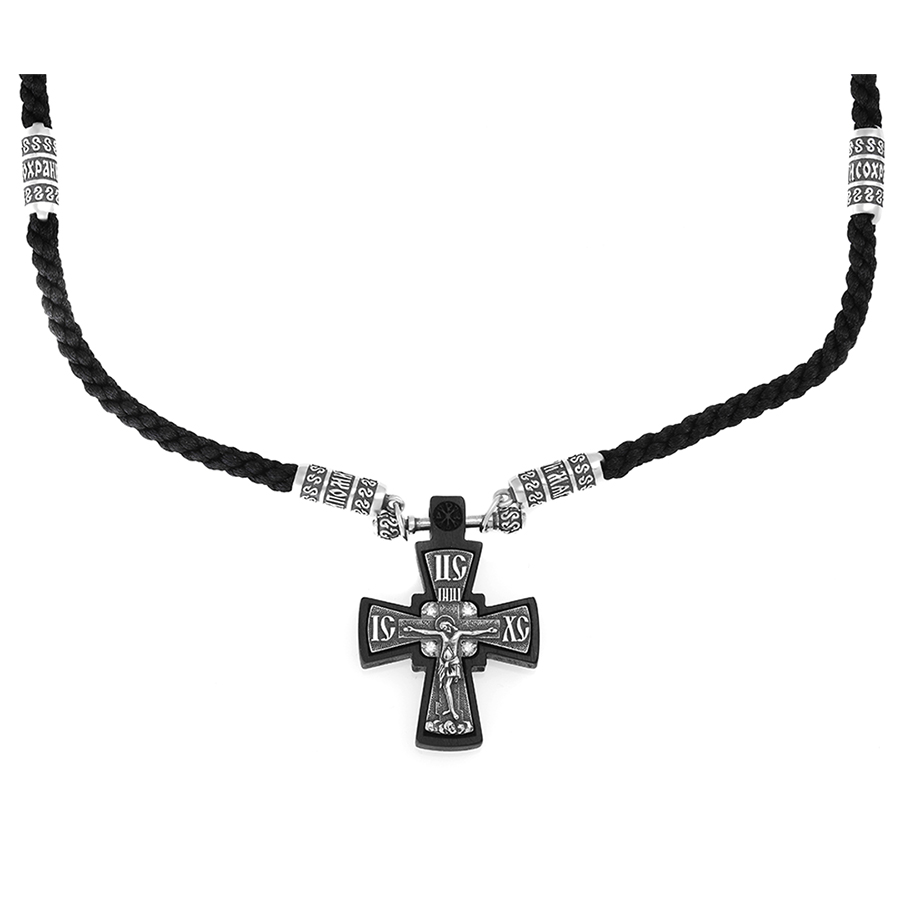 Шнурок с крестом, серебро, бриллиант, SОК-319-04